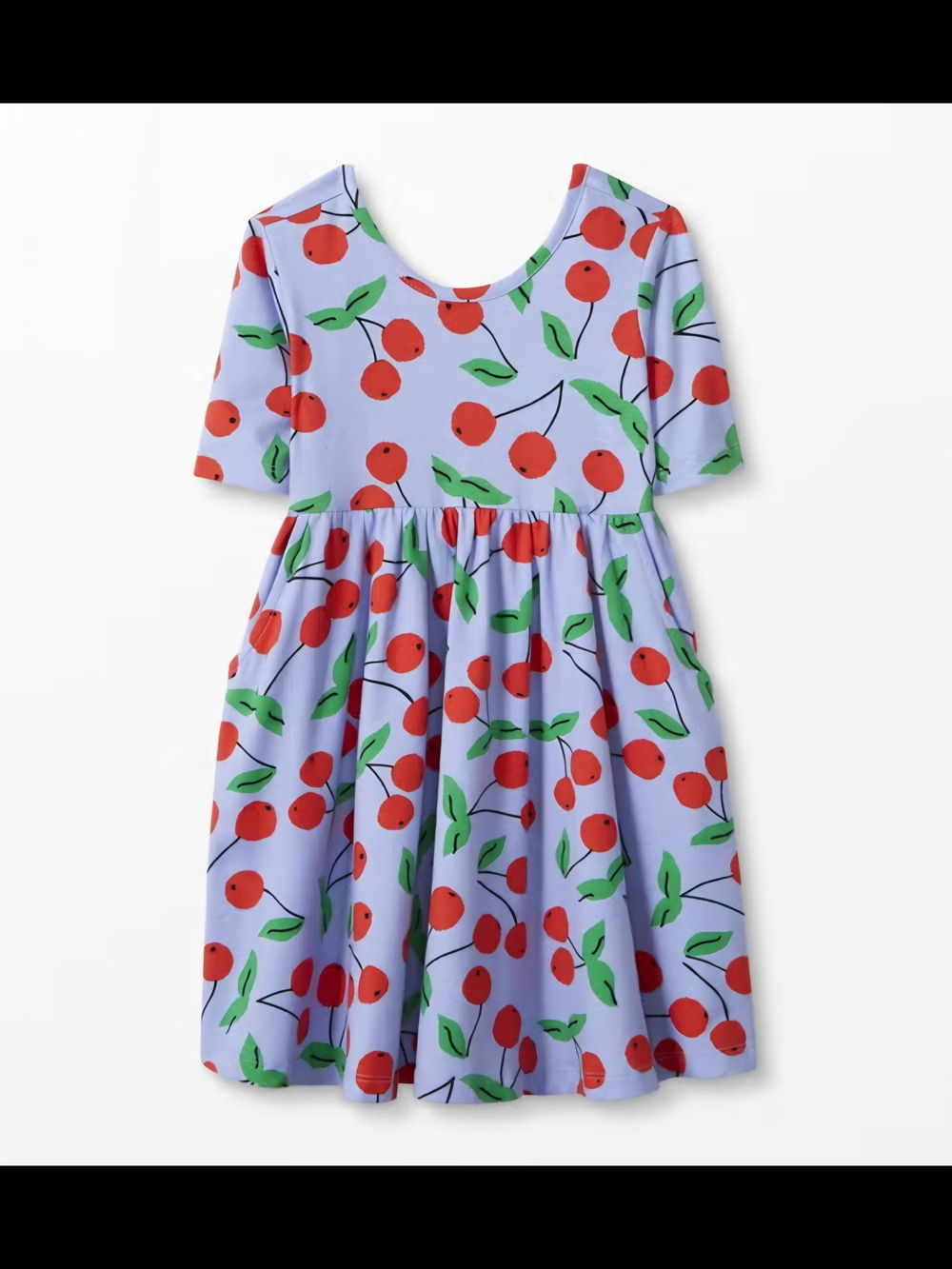 Girls' Cherry Print Skater Dress with Pockets
